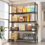 SINGAYE 5 Adjustable Heavy Duty Garage Shelving Wire Shelves Metal Standing Units Bathroom Organizers and Storage Shelf Closet Metal Pantry Kitchen 18" DX46 WX77 H Black
