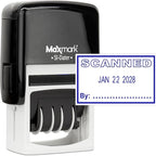 MaxMark Office Self Inking Date Stamp with Phrase Scanned - Blue Ink