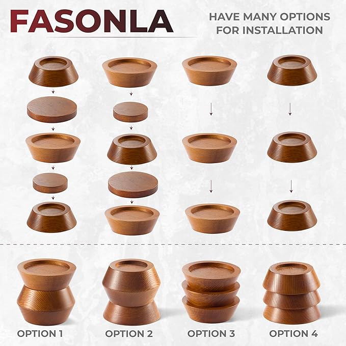 Bed Risers, Furniture Risers (Set of 8-Height 1") Can be Adjusted to 2'' 3''or 4'', Lifts Furniture Risers, Solid Natural Wood Risers, Non-Slip Recessed Hole (Light Brown Color)