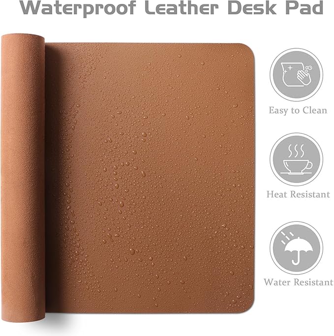 Aothia Leather Desk Pad Protector, Office Desk Mat, Large Mouse Pad, Laptop Desk Pad, Non-Slip PU Leather Desk Blotter, Waterproof Desk Writing Pad for Office and Home (Brown, 47" x 24")