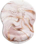 ITNRSIIET Ergonomic Mouse Pad with Gel Wrist Support Small Wrist Rest Smooth Surface Non-Slip PU Base Comfortable Office Supplies Pain Relief, 8.7 x 7.2 inches, Rose Gold Marbling