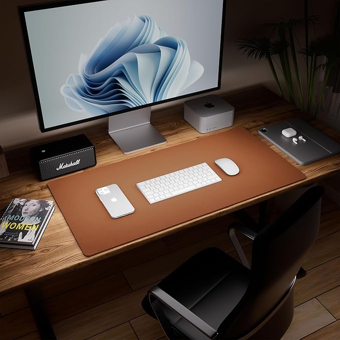 Aothia Double-Sided Desk Pad, 35.4" x 15.7"Leather Desk Mat, Eco Cork Desk Pad Protector,Large Mouse Pad,Waterproof Desk Blotter for Office/Home(Brown)