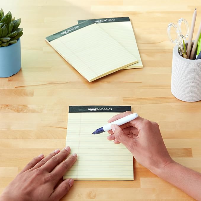 Amazon Basics 50 sheet Narrow Ruled Lined Writing Note Pad, 5 inch x 8 inch, 12 Pack, Canary
