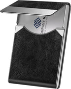 DMFLY Business Card Holder for Women or Men, Business Card Case with PU Leather and Stainless Steel, Slim Metal Case with Magnetic Closure for Business Meeting Use