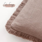 Foindtower Set of 2 Decorative Linen Fringe Throw Pillow Covers Boho Farmhouse Cushion Cover with Tassels Soft Accent Pillowcase for Couch Sofa Bed Living Room Home Decor,22×22 Inch,Dusty Pink