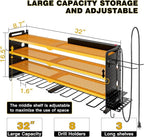 NattyDot Power Tool Organizer Wall Mount with Charging Station, 8 Drill Holder, 4 Layer Storage Rack for Garage Organization, Tool Holder with 8 Outlet Power Strip (Yellow)