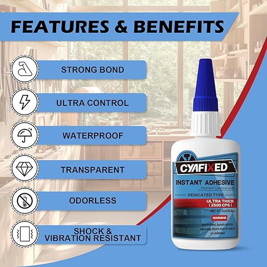 CYAFIXED Professional Grade Cyanoacrylate Super Glue, Ultra Thick Viscosity CA Glue for Woodworking, 4 oz. Value Pack - Instant Adhesive for Woodworking, Gap Filling, Heavy Duty Wood Bonding