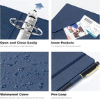 Ospelelf 3 Ring Binder With Clipboard - 2 Inch Vintage Leather Organizer for Letter Size (8.5" x 11"), Professional Dividers With 5 Tabs, Dark Blue