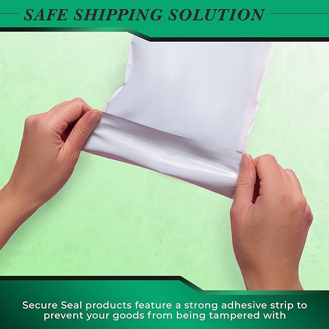 100 Pack Secure Seal White Poly Mailers - 14.5x19 Safe Shipping Bags - E-Commerce Self Sealing 2 Mil Poly Envelopes