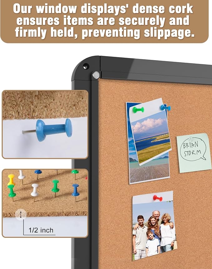 Mifuro 38"x38" Enclosed Bulletin Board, Lockable Weather-Resistant Aluminum Cork Noticeboard for School & Office, Black Frame w/Cork