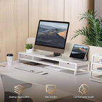 Fenge Dual Monitor Stand, Monitor Riser with Drawer, 42.5 Inch Large Computer Monitor Stand for 2 Monitors, 2 Tier Wooden Desk Shelf for Top of Desk
