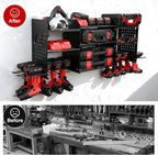 Large Power Tool Organizer Wall Mount with Charging Station, Heavy Duty Cordless Drill Holder, Garage Tool Storage Battery Rack with 8 Outlet, Gift for Men Husband Dad Birthday Anniversary Black