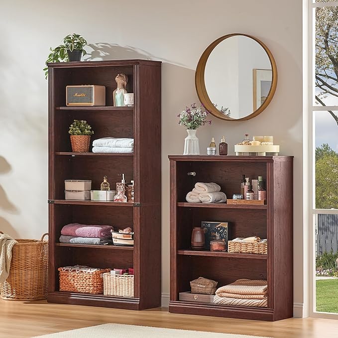 RWYHG 70" Walnut Tall Bookshelf Set of 4,5-Tier Thick Wooden Book Shelf with Adjustable Shelves,Free Standing Farmhouse Bookcase with Open Display Storage,Floor Vintage Bookshelves for Living Room