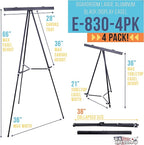 U.S. Art Supply 66" High Boardroom Black Aluminum Flip Chart Easel & Presentation Stand (4 Pack) - Adjustable Floor/Tabletop, Portable Tripod, Holds 25 lbs., for Chart Paper, Poster Boards, & Pads