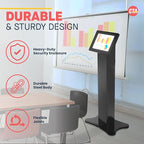 CTA Digital Locking Kiosk & Enclosure – Premium Locking Floor Stand Kiosk with Universal Security Enclosure - Storage and Cable Management for Retail POS - Ordering Screens & More Black (PAD-PARAFPE)