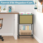 Sbanmao Letter/Legal Rolling File Cart, Narrow Mobile File Cabinet with Wheels Hanging Files, Metal Hanging File Folder Cart File Organizer Under Desk Storage for Home Office, Black