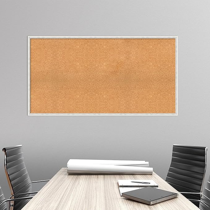 Amanti Art Natural Cork Board for Wall, 27x51 Vision Board with White Frame, Oversize Corkboard Office Decor for Home Organization, Modern Corkboard Pinboard to Display Items for Home Organization in