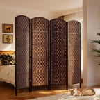 HOMCOM Room Divider, 4 Panel Folding Privacy Screen, 6FT Tall Portable Wicker Weave Partition Wall Divider for Bedroom, Home Office, Brown