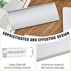 Therwen 12 Pcs Aluminum Office Name Plate Holder for Door Wall Mount 8'' x 3'' Business Sign Holder Office Door Sign Sturdy Curved with Plastic Film and Adhesive Tape (Silver)