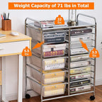 HAPPYGRILL 15-Drawer Rolling Cart, Storage Carts with Removable Drawers & Steel Frame, Utility Cart on Lockable Wheels for Home, School, Office,Clear