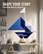 PebblingQ Felt Wall Tiles Bulletin Board, Marine Blue White Panels, Modular Decorative Boards for Home Office, Kids Room, Nursery, DIY Geometric Art Display, 18 Pack 11.8" Triangle Tiles (Marine)