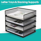 AZFUNN Wire Mesh Letter Trays Paper Tray Desk File Organizer, 2 Pack Stackable Metal Front-Load Documents Tray for Office Supplies File (Transverse)