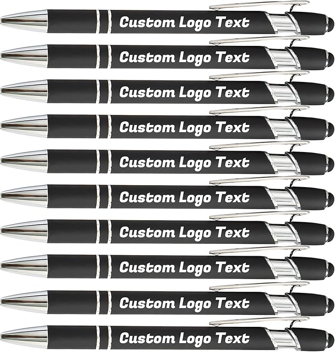 HEYZARDA Personalized Pens with Name Text Logo Custom Ballpoint Pen for Business Office Events with Stylus for Touchscreen 20 Pcs Black