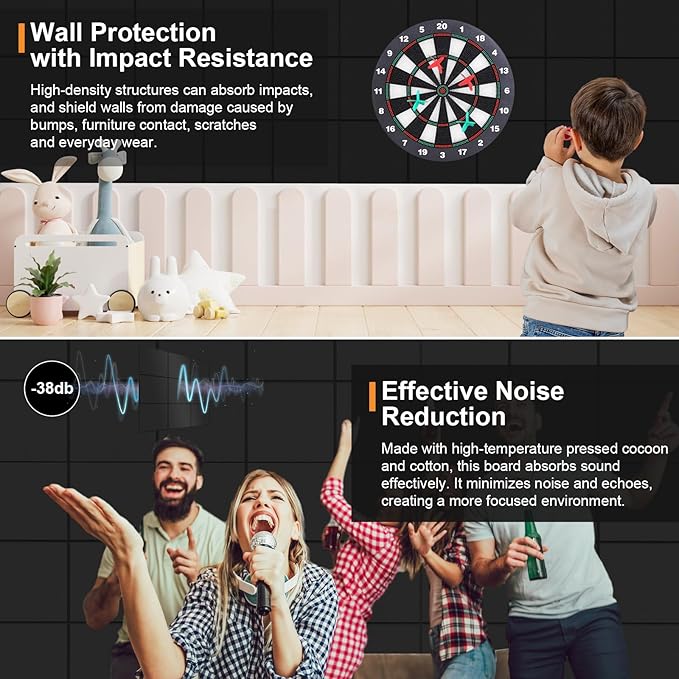 8 Pack 24"x48" Cork Boards for Walls, 89 Pcs Felt Cork Board Bulletin Board Kit with 40 Double-Sided Tapes, 30 Pushpins, 5 Clip Push Pins & 5 Push Pin Hooks, Wall Tile Vision Board for Office Home