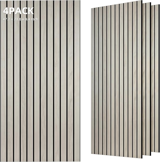 TO-TH Wood-Look Acoustic Panel, 4 Pack 47.2” x 23.6” Soundproof Wall Panels, Decorative Sound Absorbers Large Acoustic Panels for Home, Office, Basement, Natural Oak