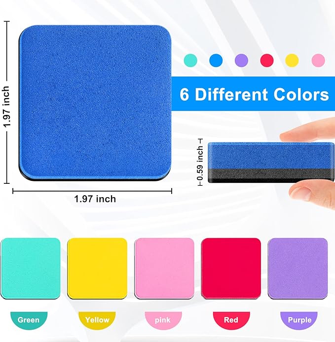 200 Pack Dry Erase Erasers, Mini Magnetic Dry Erase Eraser Bulk, Square 6 Colors White Board Dry Erasers, Ideal Chalkboard Cleansers, Perfect for Kids Classroom, Home and Office (1.97 x 1.97 Inch)