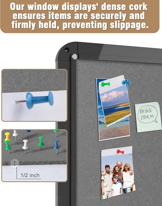 Mifuro 36"x24" Enclosed Bulletin Board, Lockable Weather-Resistant Aluminum Cork Noticeboard for School & Office, Black Frame w/Grey Flet