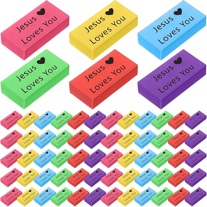 180 Pcs Inspirational Erasers for Kids Christian Pencil Erasers Bulk, Back-to-School Gifts Motivational and Cute Supplies for Students Classrooms, Drawing(Multicolor,Jesus Loves You)