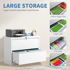 FLIXELIO File Cabinets 2 Drawer,Metal Office Storage Filing Cabinet with Lock,White Lateral Filing Cabinet for Home Office,Horizontal Two Drawer File Cabinet for Legal/Letter/A4,Assembly Require,White