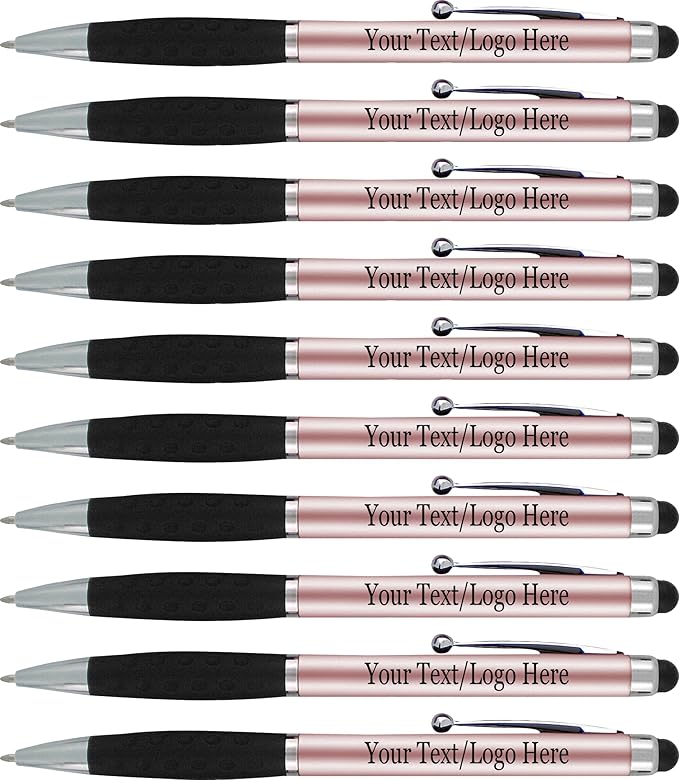 Personalized Pens With your Custom Logo or Text-600 Pack Bulk-for Businesses, Parties, and Events, 2 in 1 Ballpoint Pen & Stylus forTouchscreen Devices, Rose Gold Barrel, Black Ink