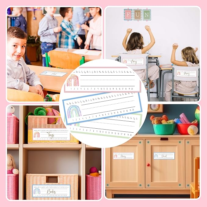 30 Name Tags for Classroom Cubbies, 3x9 in Boho Rainbow Name Plates for Desks, Classroom Must Haves for Teachers Elementary - A01