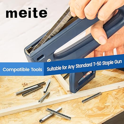 meite T-50 Staple Gun Staples Marine, 3/8 Inch 304 Stainless Steel T-50 Staples, Heavy Duty 20 Gauge 3/8 Inch Crown Upholstery Staple for Marine Applications (10 Packs)
