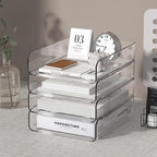 FANXIYQ 4-Tier Acrylic Paper Tray Organizer | Clear Stackable Desk Organizer for Documents, Letters, A4 Paper | Modern Office/Classroom/Home Organization