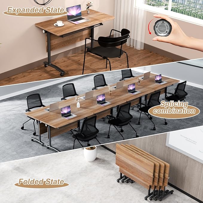 WYMHYZ Conference Table Flip Top Mobile Conference Room Tables,Folding Conference Table with Wheels,Large Meeting Training Seminar Table Saving Space for Office Classroom(6B,61'')