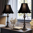 GOSO Black Scalloped Lamp Shades Set of 2 Medium Replac, Braids with Petal Edges,6×13×9.8 Inch Spider Lamp Shade for Table Lamp and Floor Lamps Easy Assembly, Modern Faux Silk Shades for Living Room
