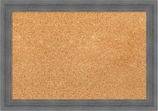 Amanti Art Natural Cork Board for Wall, 14x20 Vision Board with Blue Wood Frame, Small Corkboard Office Decor for Home Organization, Country Rustic Corkboard Pinboard to Display Items for Home