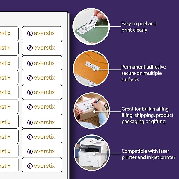 1" x 2-5/8", 100 Sheets, 3000 Mailing Address Labels, White Sticker Labels for Laser & Inkjet Printers, Permanent Adhesive