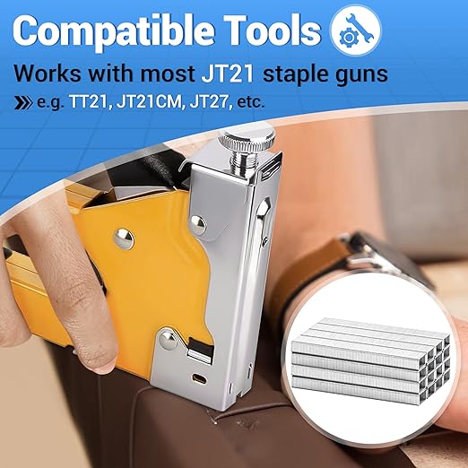 meite JT21 Staples, 1/4 Inch Galvanized Fine Wire Staples for Staple Gun - 7/16" Crown JT21 Staple Refill, Ideal for Upholstery, Crafts, Furniture (10 Boxes)