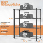 M MZG 4 Tiers Storage Shelves Load 1400LBS, Metal Shelving Wire Metal Shelving Unit Shelves for Storage Adjustable Garage Shelving for Pantry Kitchen Garage Black 17.7" D x 47.3" W x 62.7" H