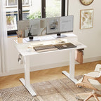 Claiks Electric Standing Desk with Shelf, 55 Inch Height Adjustable Standing Desk with LED Lights & Monitor Stand, White Frame/White Top