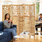 Room Divider Wood Carved Wall Divider Indoor Folding Portable Partition Screen for Home Office Garden Terrace - 6 Panel, 67 * 90inch (Wood)