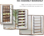 4NM No Assembly Extra Wide 6 Tiers Folding Bookshelf Storage Shelves Vintage Bookcase Standing Racks Study Organizer Home Office (Rustic Brown Black)