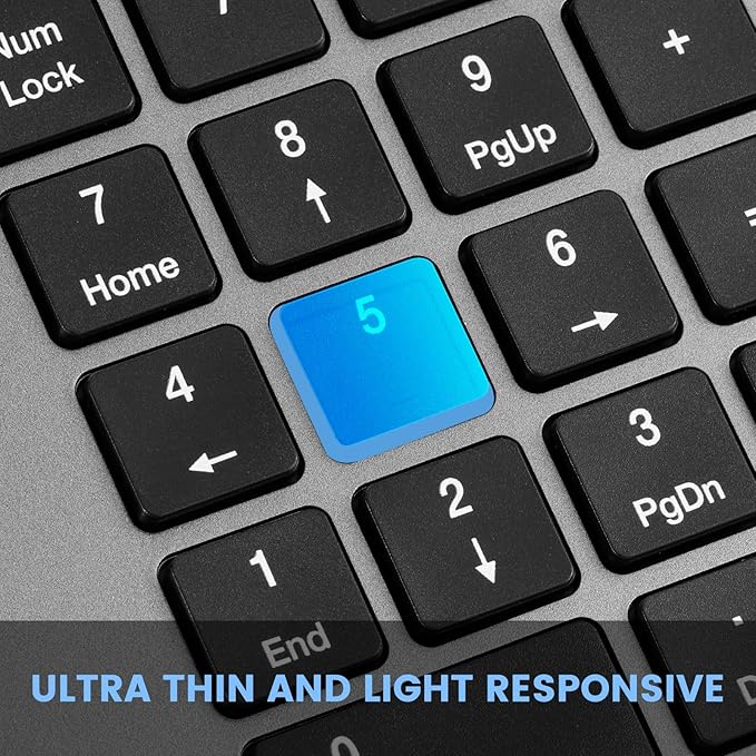 K01R Wireless Keyboard, 2.4G Slim and Compact Wireless Keyboard with Numeric Keypad, Long Battery Life, Lag-Free for PC Laptop Computer Windows, Space Grey