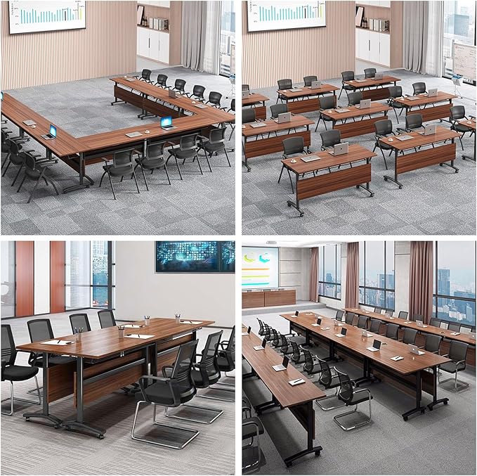 Conference Table Foldable Meeting Tables,Flip Top Mobile Training Table The folding conference table With Silent Wheels Is Convenient And Fast,Modern Mobile Meeting Tables (2pack 160*60*75)