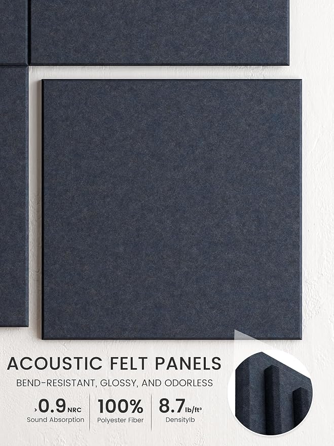 Bumusty Large Cork Board 36"x24" Alternative - 6 Pack Felt Wall Tiles with 40 Safe Removable Adhesive Tabs, 30 Pushpins, Cork Boards for Walls Pin Board Bulletin Board (Deep Charcoal Blue)