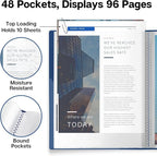 Dunwell Presentation Binder 48-Pocket, Displays 96 Pages, 8.5x11 Portfolio Binder with Plastic Sleeves, Storage and Organizer for Documents, Photos, Kids Artwork, Projects, Recipes (Blue)